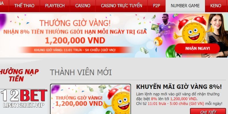 Điều kiện cần lưu ý khi tham gia khuyến mãi giờ vàng 8% tại 12BET